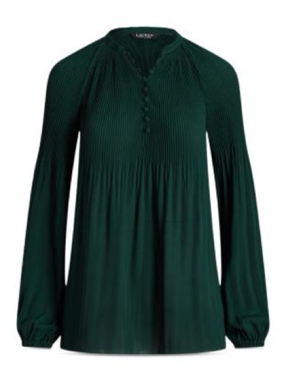 Ralph Lauren  Green Pleated Long-Sleeve Blouse